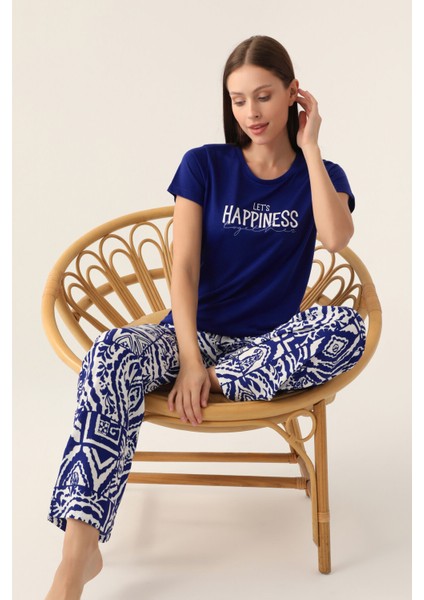Happınes Mavi Kadın 3lü Pijama Takımı