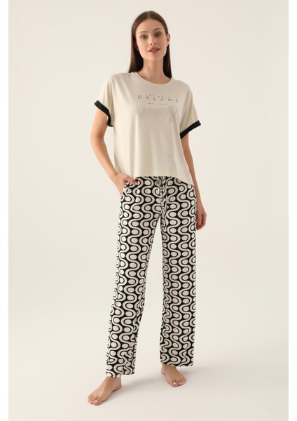 Dreams Krem Kadın Kısa Kol Pijama Takımı