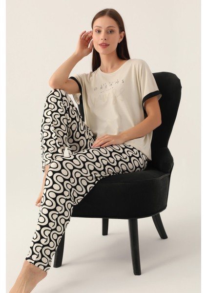 Dreams Krem Kadın Kısa Kol Pijama Takımı modelleri