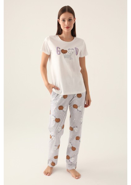 Nıght Krem Kadın Kısa Kol Pijama Takımı