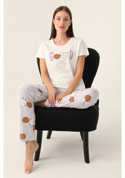 Nıght Krem Kadın Kısa Kol Pijama Takımı