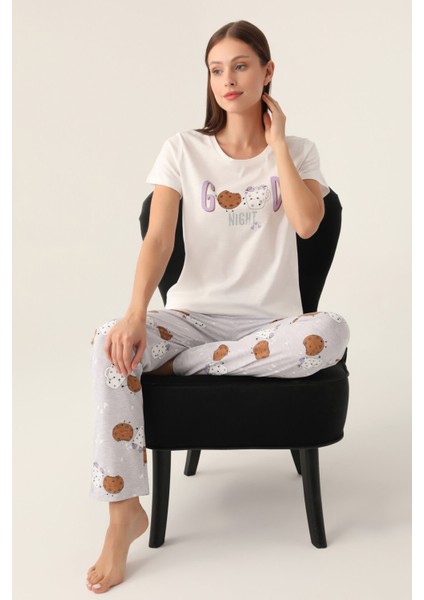 Nıght Krem Kadın Kısa Kol Pijama Takımı