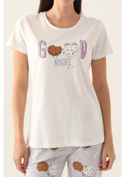 Nıght Krem Kadın Kısa Kol Pijama Takımı
