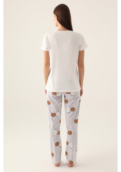 Nıght Krem Kadın Kısa Kol Pijama Takımı