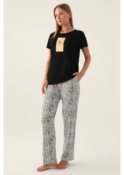 Candy Siyah Kadın Kısa Kol Pijama Takımı