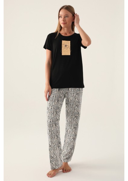 Candy Siyah Kadın Kısa Kol Pijama Takımı