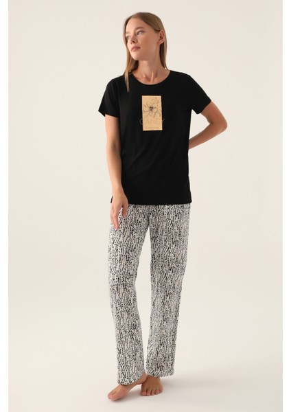 Candy Siyah Kadın Kısa Kol Pijama Takımı