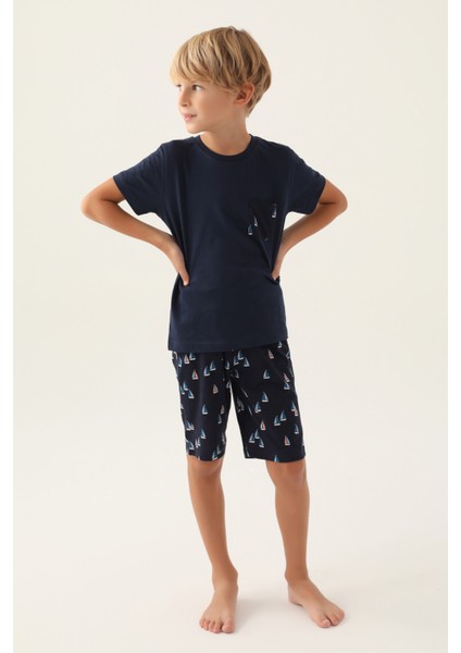Flat Lacivert Erkek Çocuk Bermuda Takım