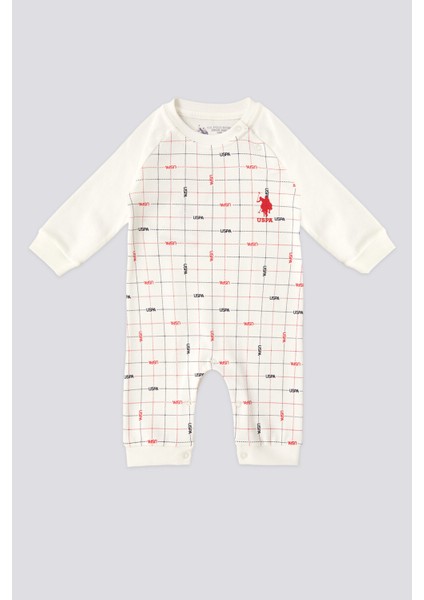 Lisanslı Plaid Krem Erkek Bebek Tulum