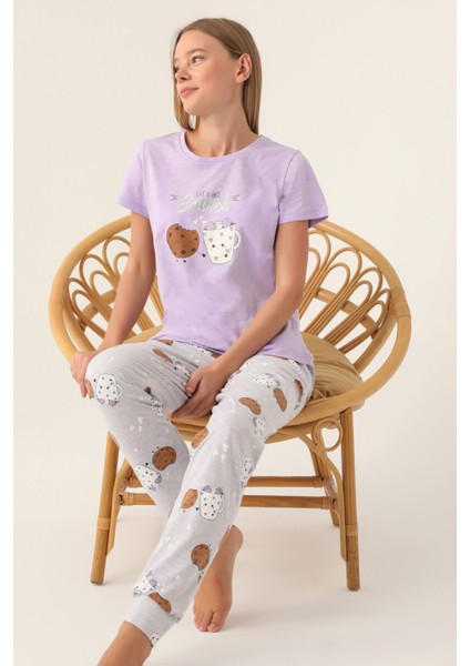 Brunch Lila Kadın Kısa Kol Pijama Takımı modelleri