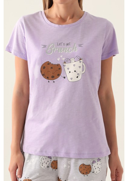 Brunch Lila Kadın Kısa Kol Pijama Takımı fırsatları