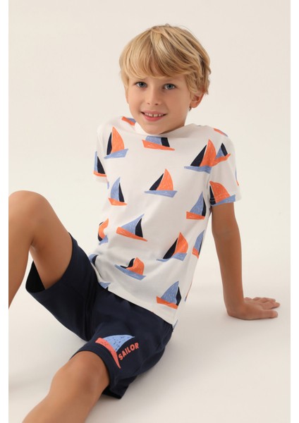 Boat Krem Erkek Çocuk Bermuda Takım modelleri