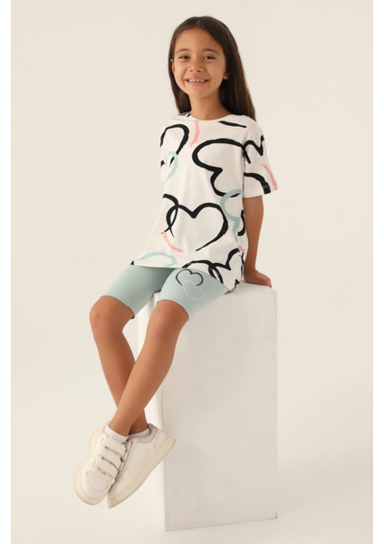 Heart Krem Kız Çocuk Bermuda Takım