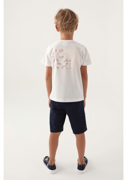Lisanslı Printed Krem Erkek Çocuk Bermuda Takım