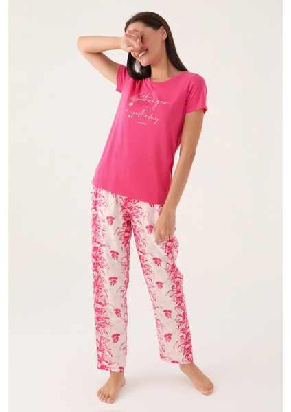 Than Açık Fuşya Kadın Kısa Kol Pijama Takımı