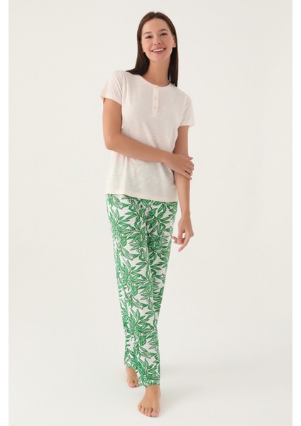 Palm Bej Kadın Kısa Kol Pijama Takımı modelleri