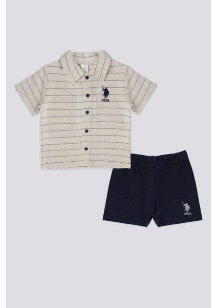 Lisanslı Striped Shirt Lacivert Erkek Bebek Takımı