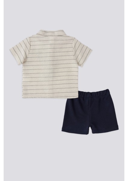 Lisanslı Striped Shirt Lacivert Erkek Bebek Takımı modelleri