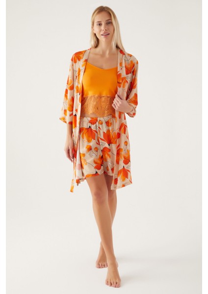 Bralette Bej Kadın Kısa Kol Pijama Takımı