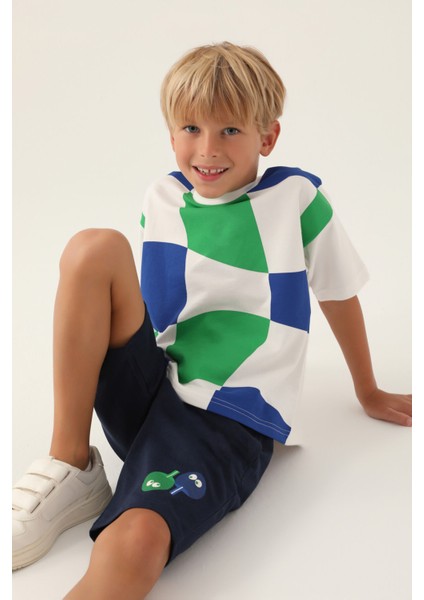 Geometic Krem Erkek Çocuk Bermuda Takım modelleri