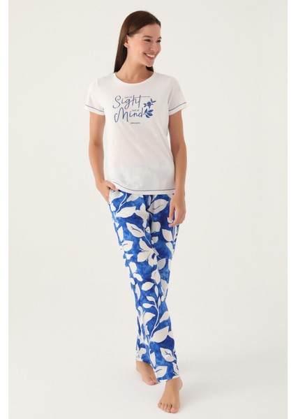 Mind Krem Kadın Kısa Kol Pijama Takımı