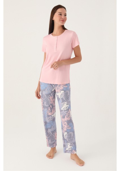 Leaf Pembe Kadın Kısa Kol Pijama Takımı modelleri