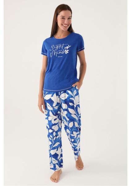 Mind Koyu Mavi Kadın Kısa Kol Pijama Takımı