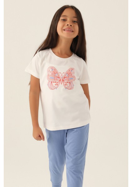 Butterfly Krem Kız Çocuk Pijama Takımı