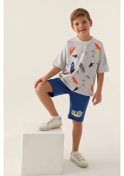 Skate My Life Kar Melanj Erkek Çocuk Bermuda Takım modelleri