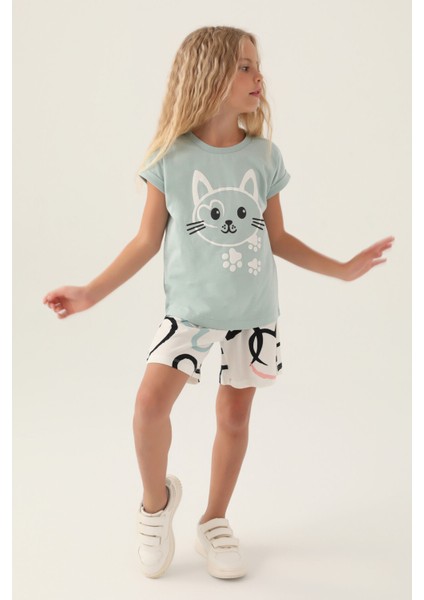 Cat Yeşil Kız Çocuk Şort Takım