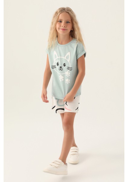 Cat Yeşil Kız Çocuk Şort Takım modelleri