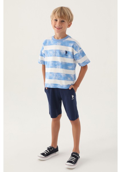 Lisanslı Striped Indigo Erkek Çocuk Bermuda Takım