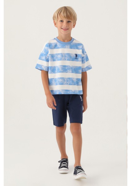 Lisanslı Striped Indigo Erkek Çocuk Bermuda Takım modelleri