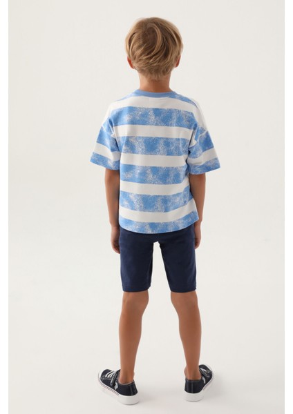 Lisanslı Striped Indigo Erkek Çocuk Bermuda Takım indirimleri