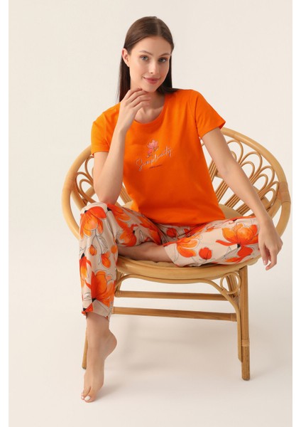 Sirplicity Turuncu Kadın Kısa Kol Pijama Takımı modelleri