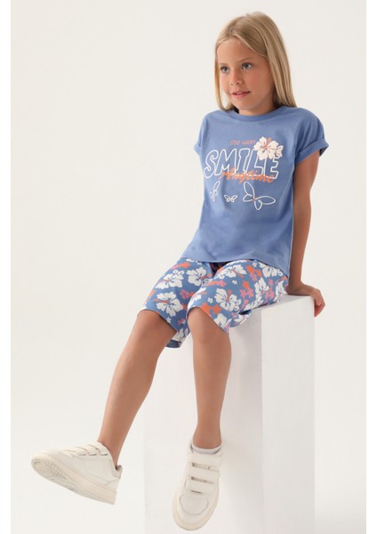 Smile Anytime Açık Indigo Kız Çocuk Kapri Takım modelleri