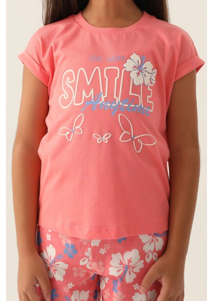 Smile Anytime Neon Pembe Kız Çocuk Kapri Takım