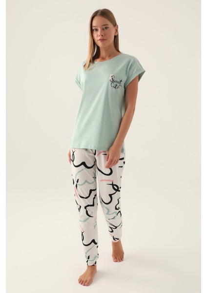 Cute Yeşil Kadın Kısa Kol Pijama Takımı fiyatları