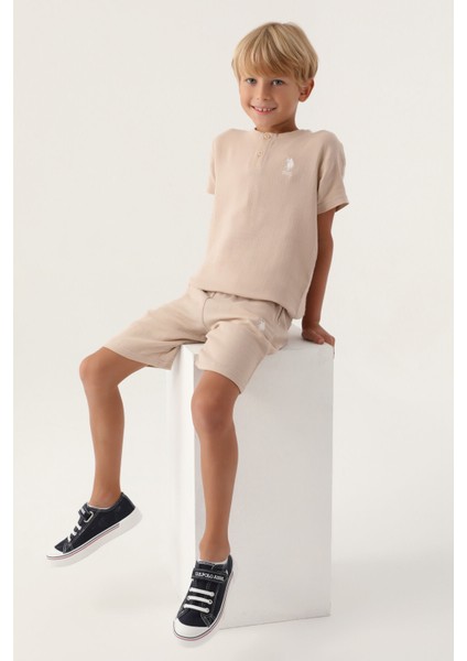 Lisanslı Buttoned Bej Erkek Çocuk Bermuda Takım fiyatları