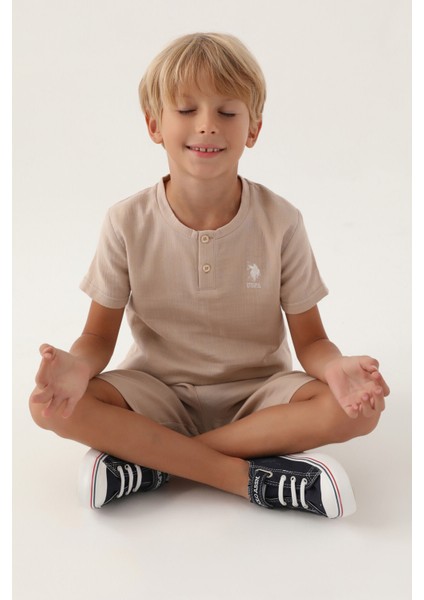 Lisanslı Buttoned Bej Erkek Çocuk Bermuda Takım modelleri