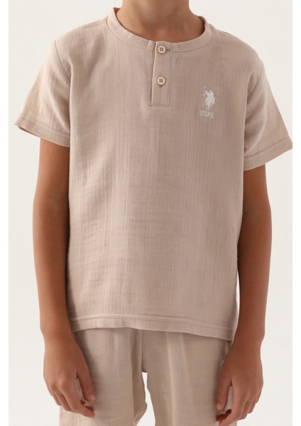 Lisanslı Buttoned Bej Erkek Çocuk Bermuda Takım fırsatları