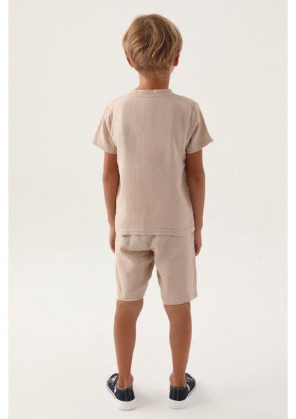 Lisanslı Buttoned Bej Erkek Çocuk Bermuda Takım indirimleri