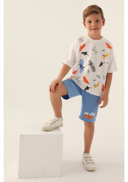 Skate My Life Krem Erkek Çocuk Bermuda Takım
