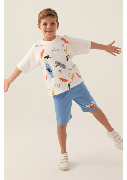 Skate My Life Krem Erkek Çocuk Bermuda Takım