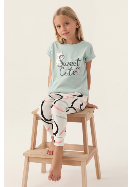 Sweet Yeşil Kız Çocuk Pijama Takımı modelleri