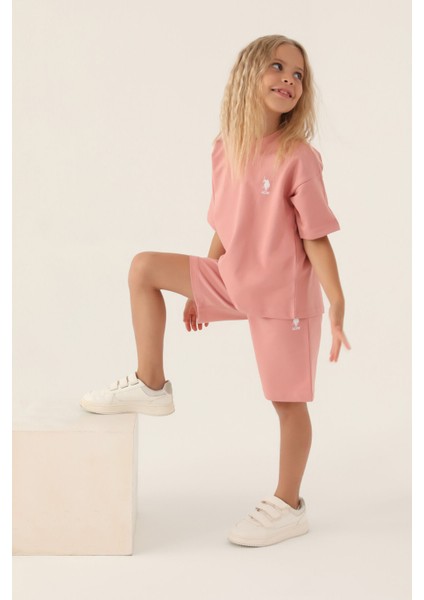 Lisanslı Simple Pembe Kız Çocuk Bermuda Takım
