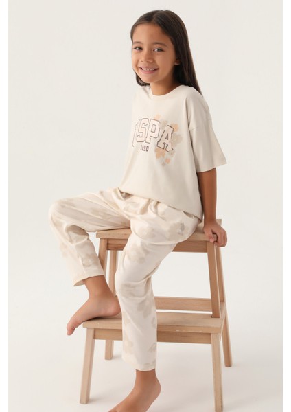 Lisanslı Floral Pattern Bej Kız Çocuk Pijama Takımı fiyatları