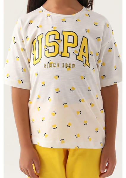 Lisanslı Heart Pattern Sarı Kız Çocuk Kapri Takım fırsatları