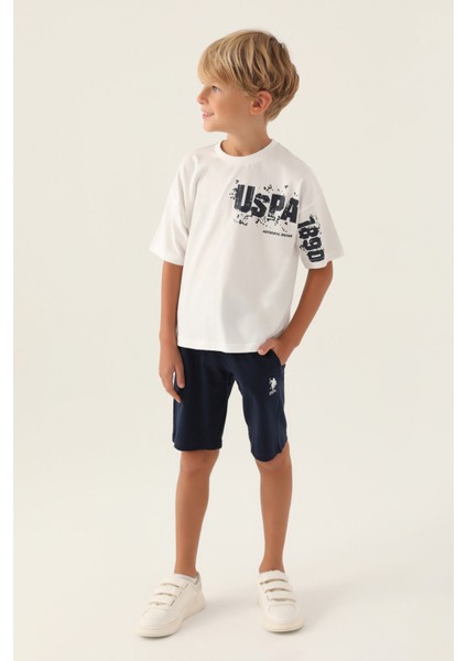 Lisanslı Brush Pattern Krem Erkek Çocuk Bermuda Takım