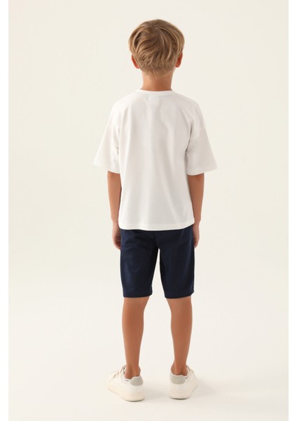 Lisanslı Brush Pattern Krem Erkek Çocuk Bermuda Takım indirimleri
